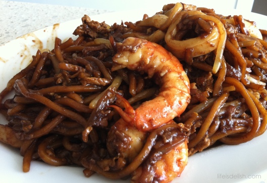 Noodles cooked Char Kway Teow Style
